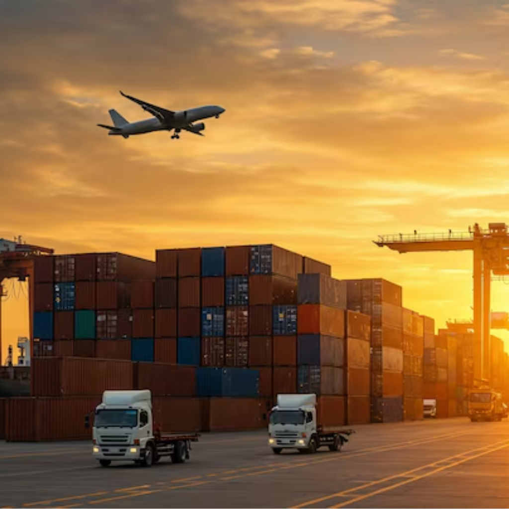 shipping port sunset cargo airplanes trucks 23 2151998695